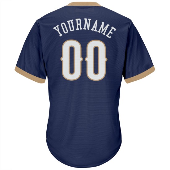 Maglia autentica personalizzata in maglia a coste da baseball, bianca e blu navy, stile retrò Maglia autentica personalizzata in maglia a coste da baseball, bianca e blu navy, stile retrò