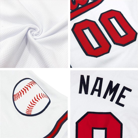 Maglia retrò a coste, autentica maglia da baseball personalizzata, bianca, rossa e blu navy Maglia retrò a coste, autentica maglia da baseball personalizzata, bianca, rossa e blu navy