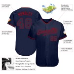 Maglia da baseball blu navy-rossa personalizzata, autentica blu navy Maglia da baseball blu navy-rossa personalizzata, autentica blu navy