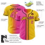 Maglia da baseball autentica, sfumata, personalizzata, gialla, rosa e nera Maglia da baseball autentica, sfumata, personalizzata, gialla, rosa e nera