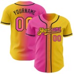 Maglia da baseball autentica, sfumata, personalizzata, gialla, rosa e nera Maglia da baseball autentica, sfumata, personalizzata, gialla, rosa e nera