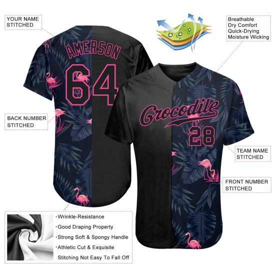 Maglia da baseball personalizzata con motivo fenicottero, design 3D autentico Maglia da baseball personalizzata con motivo fenicottero, design 3D autentico