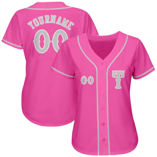 Maglia da baseball rosa grigio-bianca autentica personalizzata Maglia da baseball rosa grigio-bianca autentica personalizzata