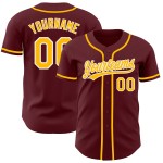Maglia da baseball personalizzata oro-bianco bordeaux autentica Maglia da baseball personalizzata oro-bianco bordeaux autentica