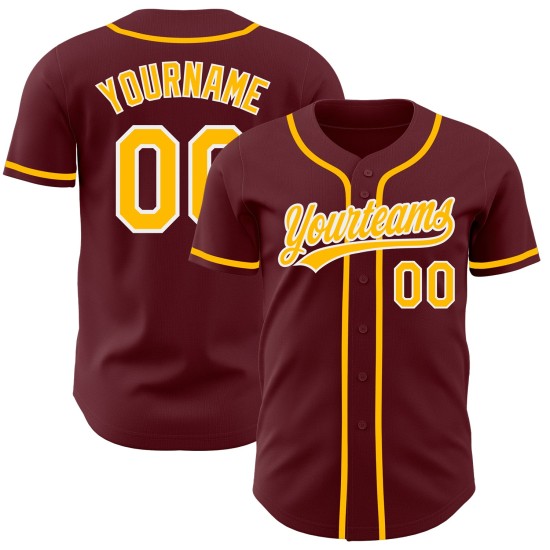 Maglia da baseball personalizzata oro-bianco bordeaux autentica Maglia da baseball personalizzata oro-bianco bordeaux autentica