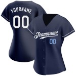 Maglia da baseball blu navy, autentica, personalizzata, bianca e chiara Maglia da baseball blu navy, autentica, personalizzata, bianca e chiara