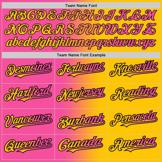 Maglia da baseball autentica, sfumata, personalizzata, gialla, rosa e nera Maglia da baseball autentica, sfumata, personalizzata, gialla, rosa e nera