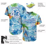 Maglia da baseball Royal White Trees con motivo a palme da spiaggia hawaiana, personalizzata con fiori autentici e design 3D Maglia da baseball Royal White Trees con motivo a palme da spiaggia hawaiana, personalizzata con fiori autentici e design 3D
