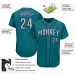 Maglia da baseball autentica personalizzata, colore verde acqua, grigio-blu navy Maglia da baseball autentica personalizzata, colore verde acqua, grigio-blu navy