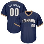 Maglia autentica personalizzata in maglia a coste da baseball, bianca e blu navy, stile retrò Maglia autentica personalizzata in maglia a coste da baseball, bianca e blu navy, stile retrò