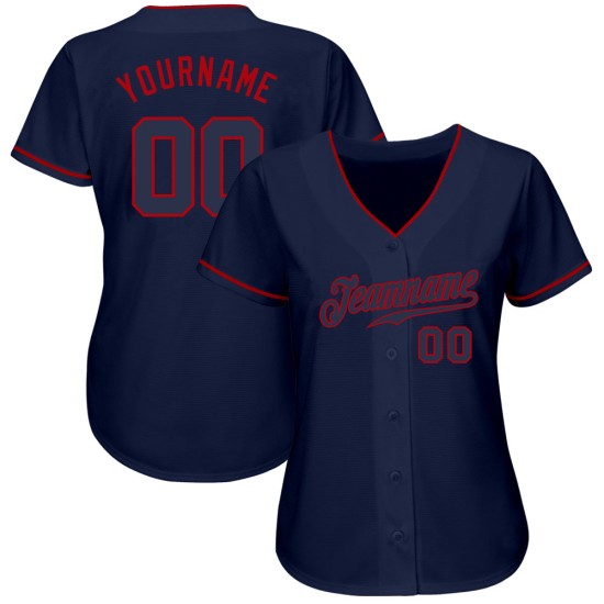 Maglia da baseball blu navy-rossa personalizzata, autentica blu navy Maglia da baseball blu navy-rossa personalizzata, autentica blu navy