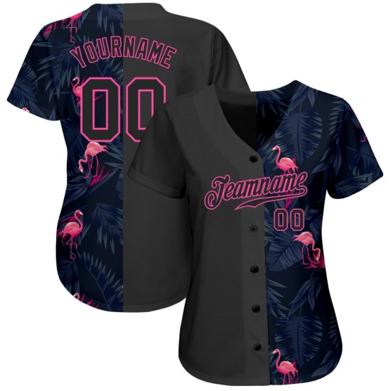 Maglia da baseball personalizzata con motivo fenicottero, design 3D autentico Maglia da baseball personalizzata con motivo fenicottero, design 3D autentico