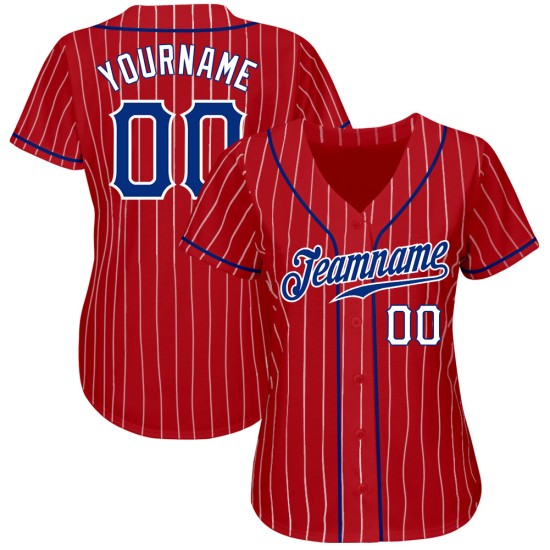 Maglia da baseball autentica a righe bianche personalizzate, colore rosso royal-white Maglia da baseball autentica a righe bianche personalizzate, colore rosso royal-white
