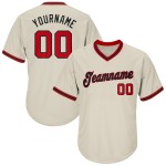 Maglia a coste personalizzata retrò, autentica maglia da baseball, color crema, rosso e nero Maglia a coste personalizzata retrò, autentica maglia da baseball, color crema, rosso e nero