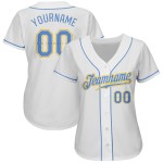 Maglia da baseball personalizzata bianca leggera, autentica, blu-oro Maglia da baseball personalizzata bianca leggera, autentica, blu-oro