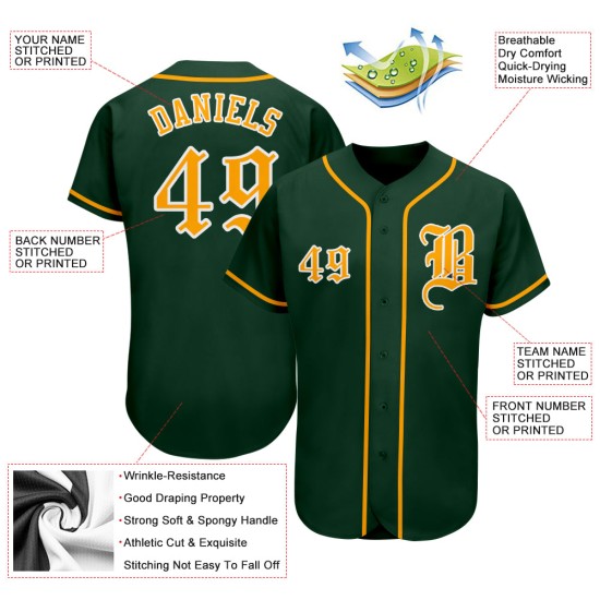 Maglia da baseball personalizzata autentica oro-bianca verde Maglia da baseball personalizzata autentica oro-bianca verde