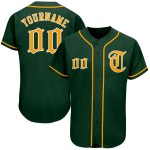 Maglia da baseball personalizzata autentica oro-bianca verde Maglia da baseball personalizzata autentica oro-bianca verde