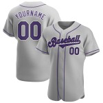 Maglia da baseball personalizzata autentica grigia viola-nera Maglia da baseball personalizzata autentica grigia viola-nera