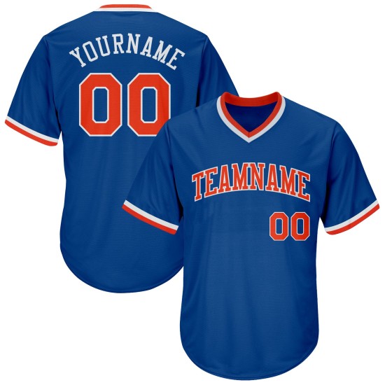 Maglia personalizzata da baseball a costine Royal Authentic Throwback Arancione-Bianco Maglia personalizzata da baseball a costine Royal Authentic Throwback Arancione-Bianco