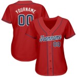 Maglia da baseball rossa personalizzata blu navy-bianca Maglia da baseball rossa personalizzata blu navy-bianca