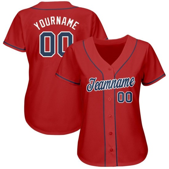 Maglia da baseball rossa personalizzata blu navy-bianca Maglia da baseball rossa personalizzata blu navy-bianca