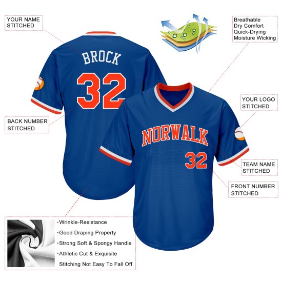 Maglia personalizzata da baseball a costine Royal Authentic Throwback Arancione-Bianco Maglia personalizzata da baseball a costine Royal Authentic Throwback Arancione-Bianco