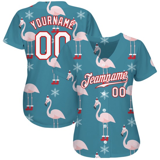Maglia da baseball autentica, bianca e rossa, 3D, personalizzata per Natale Maglia da baseball autentica, bianca e rossa, 3D, personalizzata per Natale