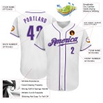 Maglia da baseball personalizzata bianca autentica viola-grigia Maglia da baseball personalizzata bianca autentica viola-grigia