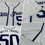 Maglia da baseball autentica bianca blu navy personalizzata Maglia da baseball autentica bianca blu navy personalizzata