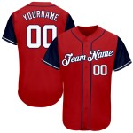 Maglia da baseball autentica personalizzata, tonalità bianco-blu navy, rossa, due Maglia da baseball autentica personalizzata, tonalità bianco-blu navy, rossa, due