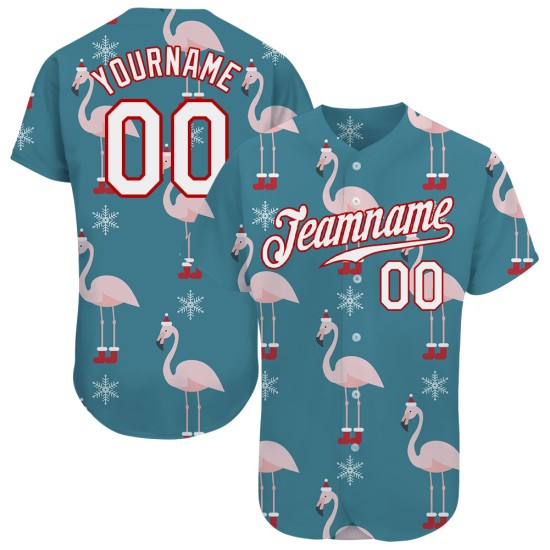 Maglia da baseball autentica, bianca e rossa, 3D, personalizzata per Natale Maglia da baseball autentica, bianca e rossa, 3D, personalizzata per Natale
