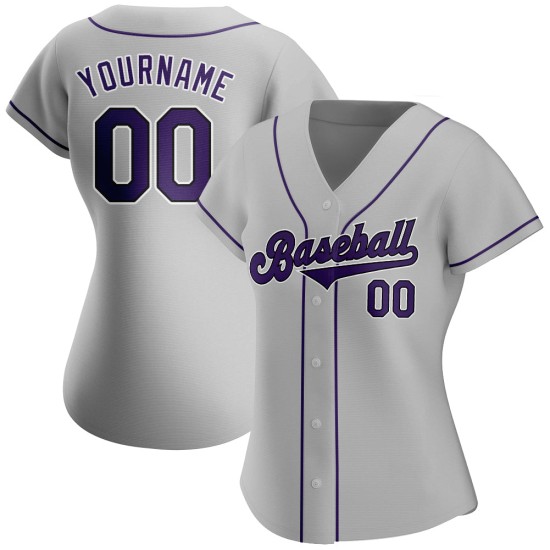 Maglia da baseball personalizzata autentica grigia viola-nera Maglia da baseball personalizzata autentica grigia viola-nera