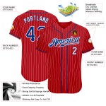 Maglia da baseball autentica a righe bianche personalizzate, colore rosso royal-white Maglia da baseball autentica a righe bianche personalizzate, colore rosso royal-white