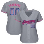 Maglia da baseball autentica personalizzata, blu-rosa e grigia leggera Maglia da baseball autentica personalizzata, blu-rosa e grigia leggera