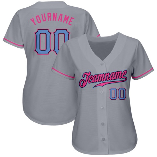 Maglia da baseball autentica personalizzata, blu-rosa e grigia leggera Maglia da baseball autentica personalizzata, blu-rosa e grigia leggera