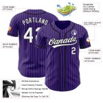 Maglia da baseball autentica personalizzata a righe viola, bianche e nere Maglia da baseball autentica personalizzata a righe viola, bianche e nere