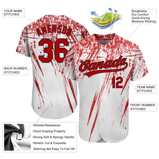 Maglia da baseball personalizzata autentica, rossa e nera, con motivo 3D, bianca Maglia da baseball personalizzata autentica, rossa e nera, con motivo 3D, bianca