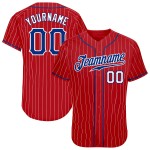 Maglia da baseball autentica a righe bianche personalizzate, colore rosso royal-white Maglia da baseball autentica a righe bianche personalizzate, colore rosso royal-white
