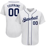 Maglia da baseball autentica bianca blu navy personalizzata Maglia da baseball autentica bianca blu navy personalizzata