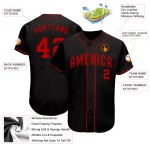 Maglia da baseball nera rossa autentica personalizzata Maglia da baseball nera rossa autentica personalizzata