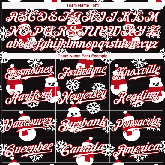 Maglia da baseball 3D nera rossa e bianca personalizzata autentica di Natale Maglia da baseball 3D nera rossa e bianca personalizzata autentica di Natale