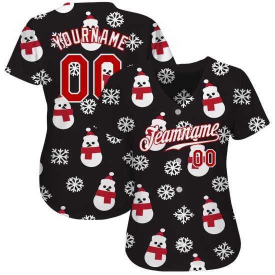 Maglia da baseball 3D nera rossa e bianca personalizzata autentica di Natale Maglia da baseball 3D nera rossa e bianca personalizzata autentica di Natale