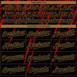 Maglia da baseball personalizzata autentica con motivo dorato, nera, 3D, rosso-nero antico Maglia da baseball personalizzata autentica con motivo dorato, nera, 3D, rosso-nero antico