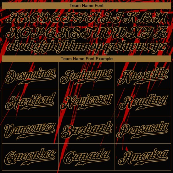 Maglia da baseball personalizzata autentica con motivo dorato, nera, 3D, rosso-nero antico Maglia da baseball personalizzata autentica con motivo dorato, nera, 3D, rosso-nero antico