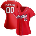 Maglia da baseball autentica bianca e blu navy personalizzata rossa Maglia da baseball autentica bianca e blu navy personalizzata rossa