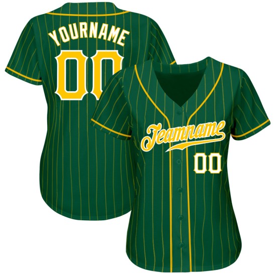 Maglia da baseball personalizzata autentica verde oro-bianca a righe Kelly Gold Maglia da baseball personalizzata autentica verde oro-bianca a righe Kelly Gold