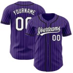 Maglia da baseball autentica personalizzata a righe viola, bianche e nere Maglia da baseball autentica personalizzata a righe viola, bianche e nere
