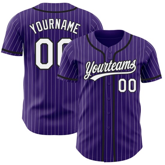 Maglia da baseball autentica personalizzata a righe viola, bianche e nere Maglia da baseball autentica personalizzata a righe viola, bianche e nere