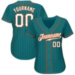Maglia da baseball personalizzata autentica a righe bianche e arancioni, verde acqua Maglia da baseball personalizzata autentica a righe bianche e arancioni, verde acqua