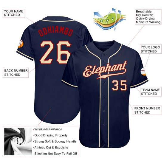 Maglia da baseball blu navy personalizzata crema-rosso autentica città Maglia da baseball blu navy personalizzata crema-rosso autentica città